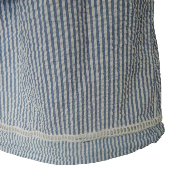 Style Envy Striped Blue/White Seersucker Off-The-Shoulder Blouse Lace Ruffle M - Picture 4 of 7